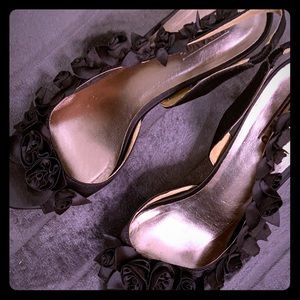 Black Satin Flower Slingback Bridesmaid Shoe